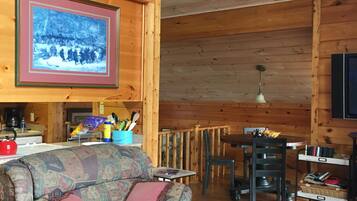 TV, fireplace, DVD player, video library