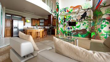 Smart TV, fireplace, printers