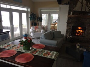 TV, fireplace, DVD player, music library