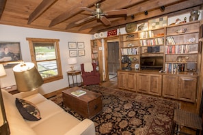 Smart TV, fireplace, ping pong, books