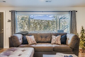 Smart TV, fireplace, DVD player, music library