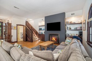 Smart TV, fireplace, video games, books
