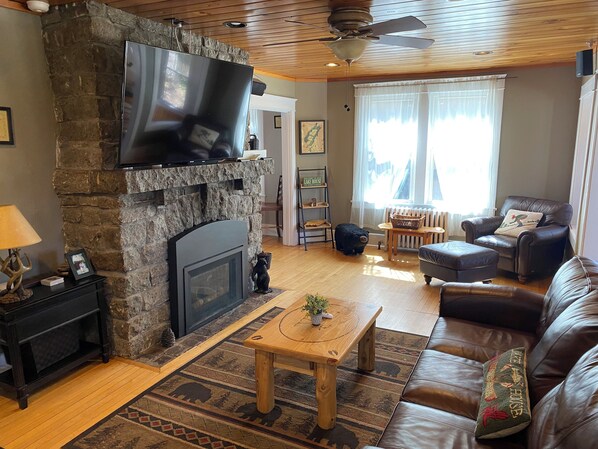 Smart TV, chimenea, videojuegos, reproductor de DVD