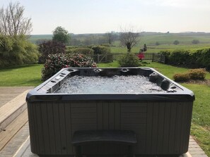 The hot Tub - relaxation for up to  8 people.  Not suitable for under 12's.