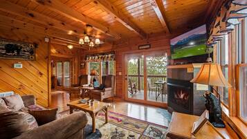 Smart TV, fireplace, video games, DVD player