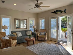 Smart TV, DVD player, books, video library