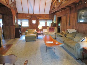 Una Smart TV, una chimenea, un reproductor de DVD, libros