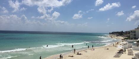 On the beach, beach towels