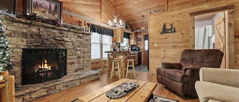 Smart TV, fireplace, DVD player, video library