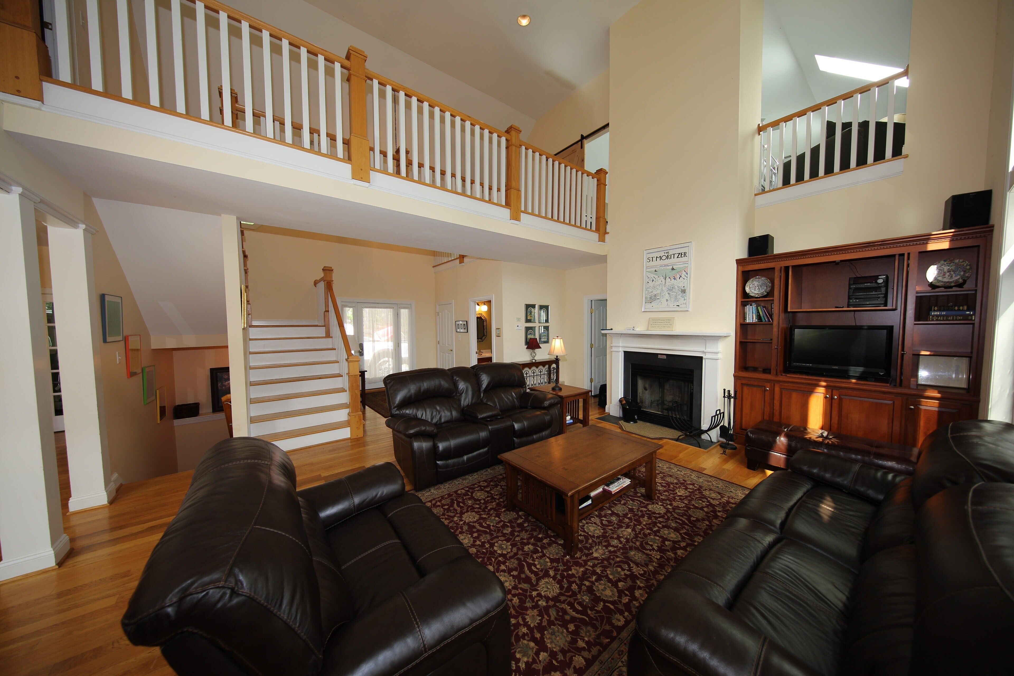 TV, fireplace, DVD player, foosball