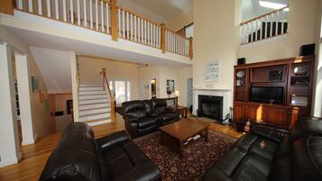 TV, fireplace, DVD player, foosball