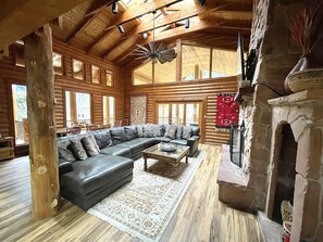 Smart TV, chimenea y libros 