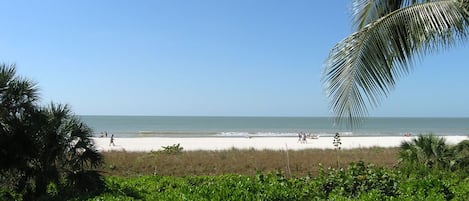 On the beach, sun-loungers, beach towels