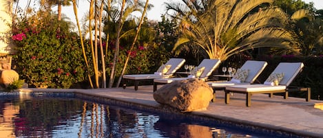 Outdoor pool, pool umbrellas