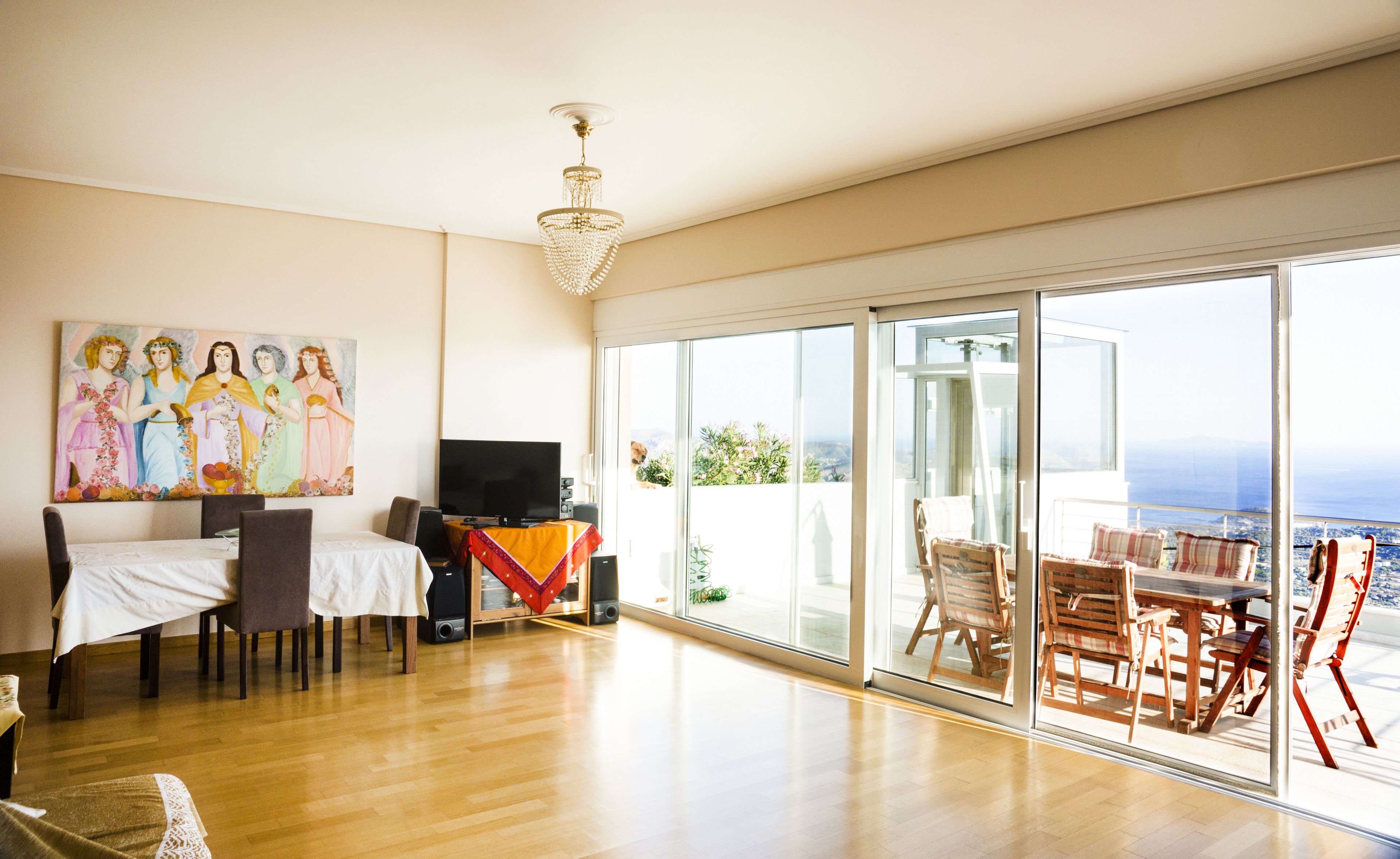 Deluxe Apartment, Sea View | Living area | Flat-screen TV