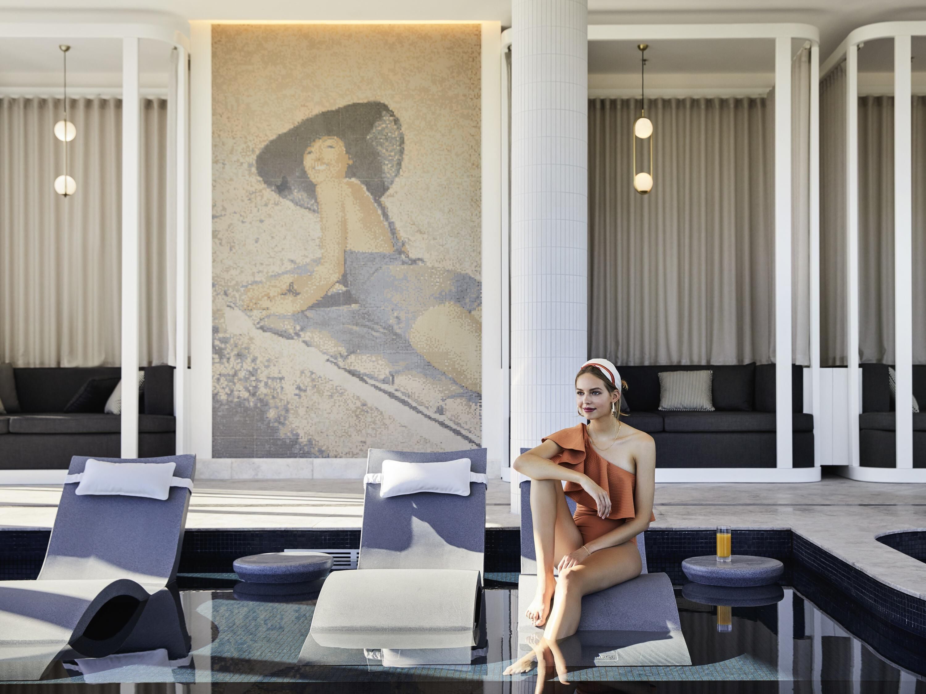 Indoor pool, open 7:00 AM to 10:00 PM, sun loungers