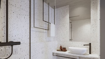 Buồng tắm vòi sen, đồ dùng nhà tắm được thiết kế riêng, máy sấy tóc