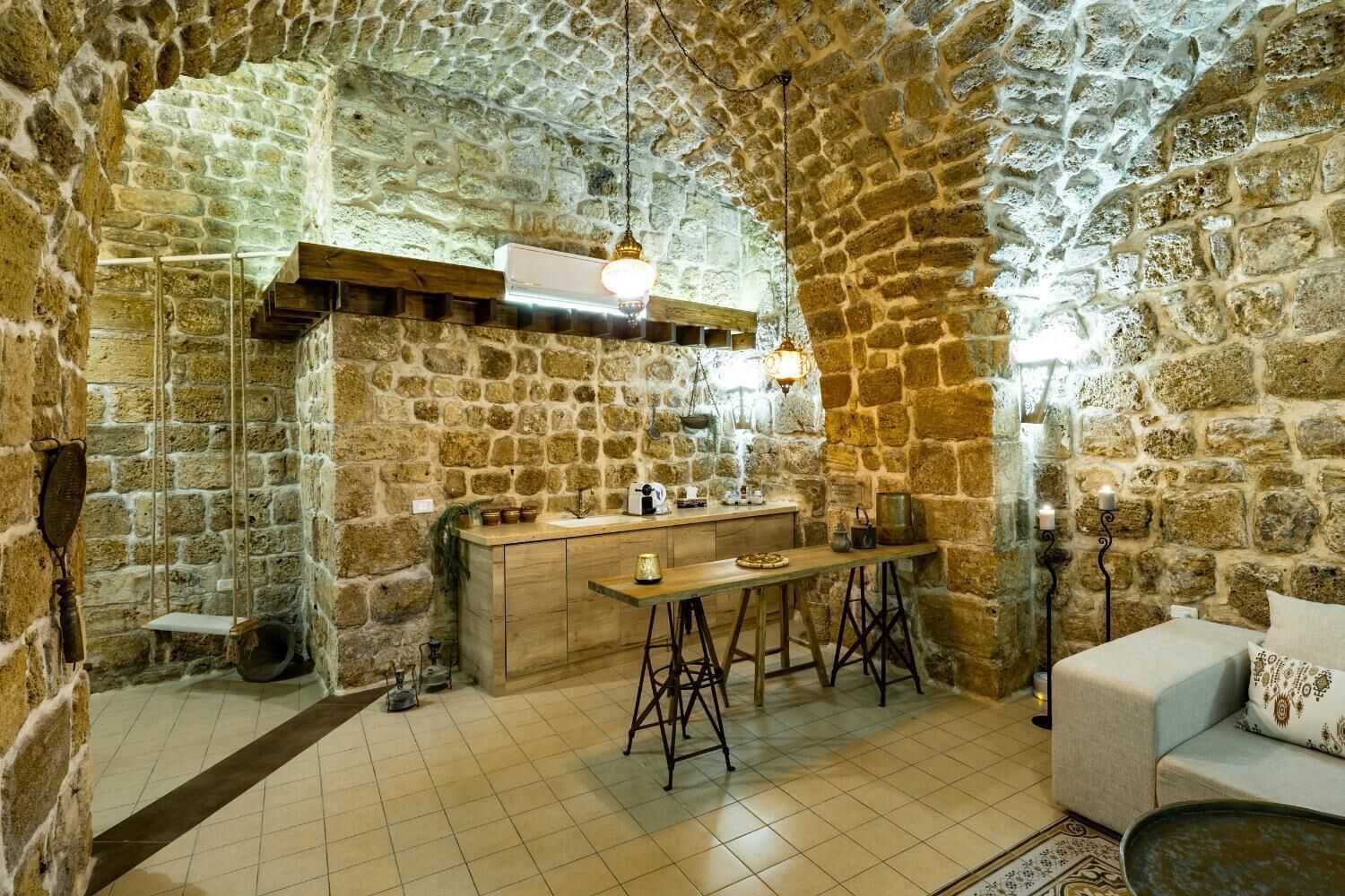 full-sized fridge, microwave, espresso maker, coffee/tea maker