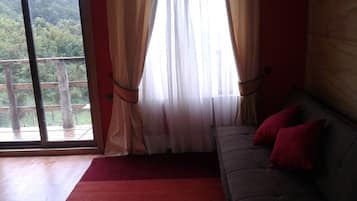 经典小屋, 2 间卧室, 无烟房, 山景 | 起居区 | 平板电视
