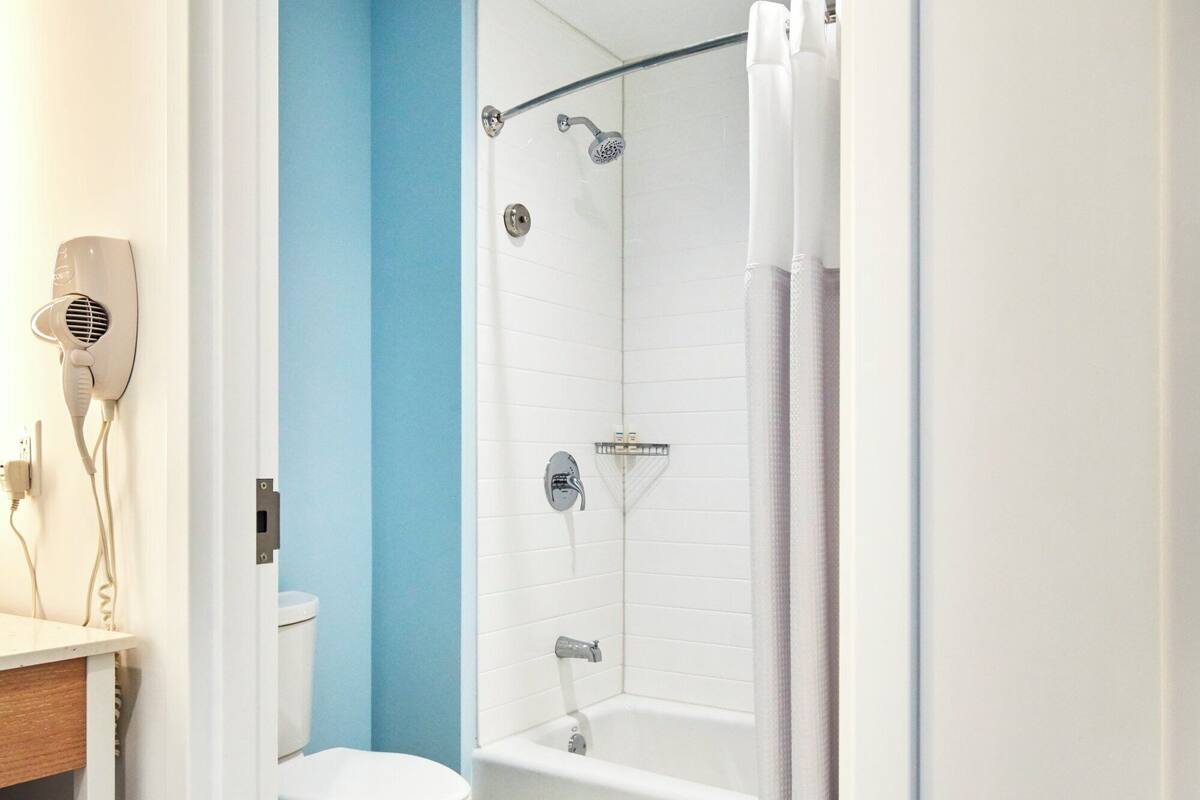 free toiletries, hair dryer, towels, soap