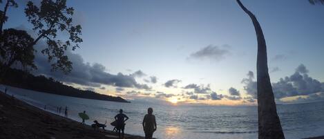 On the beach, beach umbrellas, beach towels