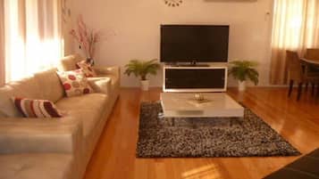 Flat-screen TV, DVD player