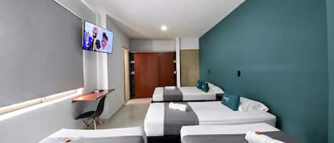 Desk, free WiFi, bed sheets