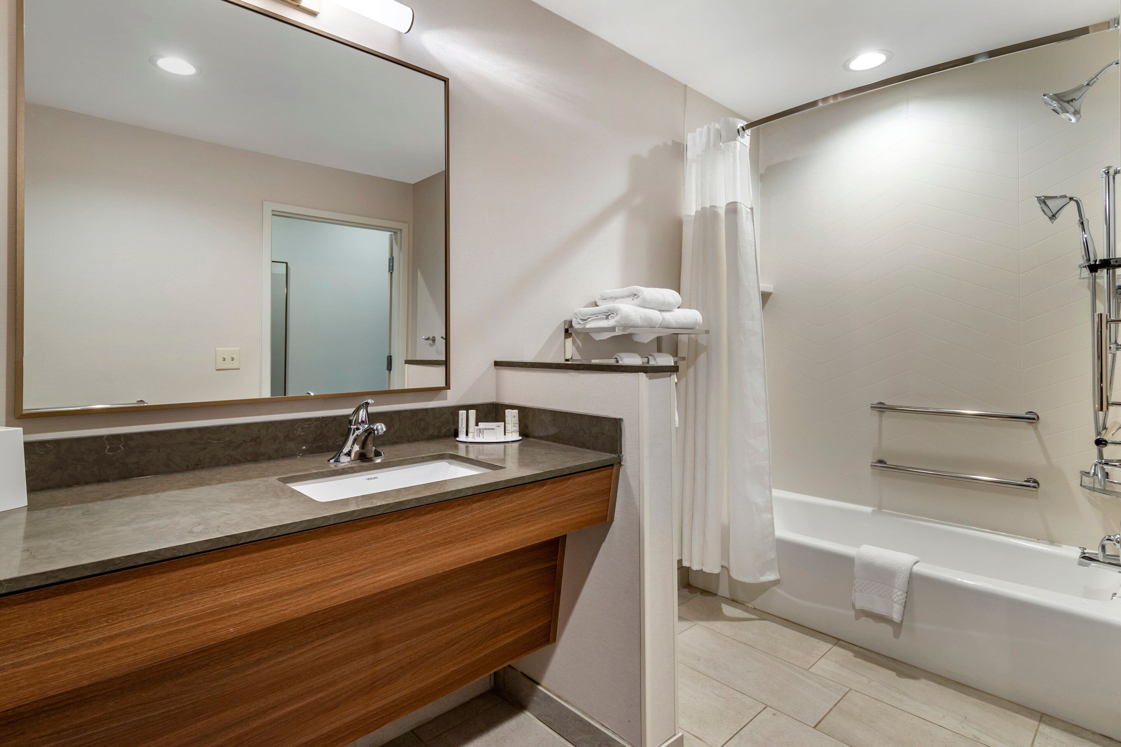 suite, 1 king bed with sofa bed, non smoking | bathroom | combined shower/bathtub, rainfall showerhead, free toiletries
