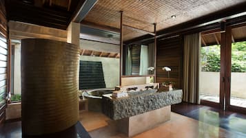 Luxury Room, 3 Bedrooms, Pool View | Bathroom | Rainfall showerhead, free toiletries, hair dryer, slippers
