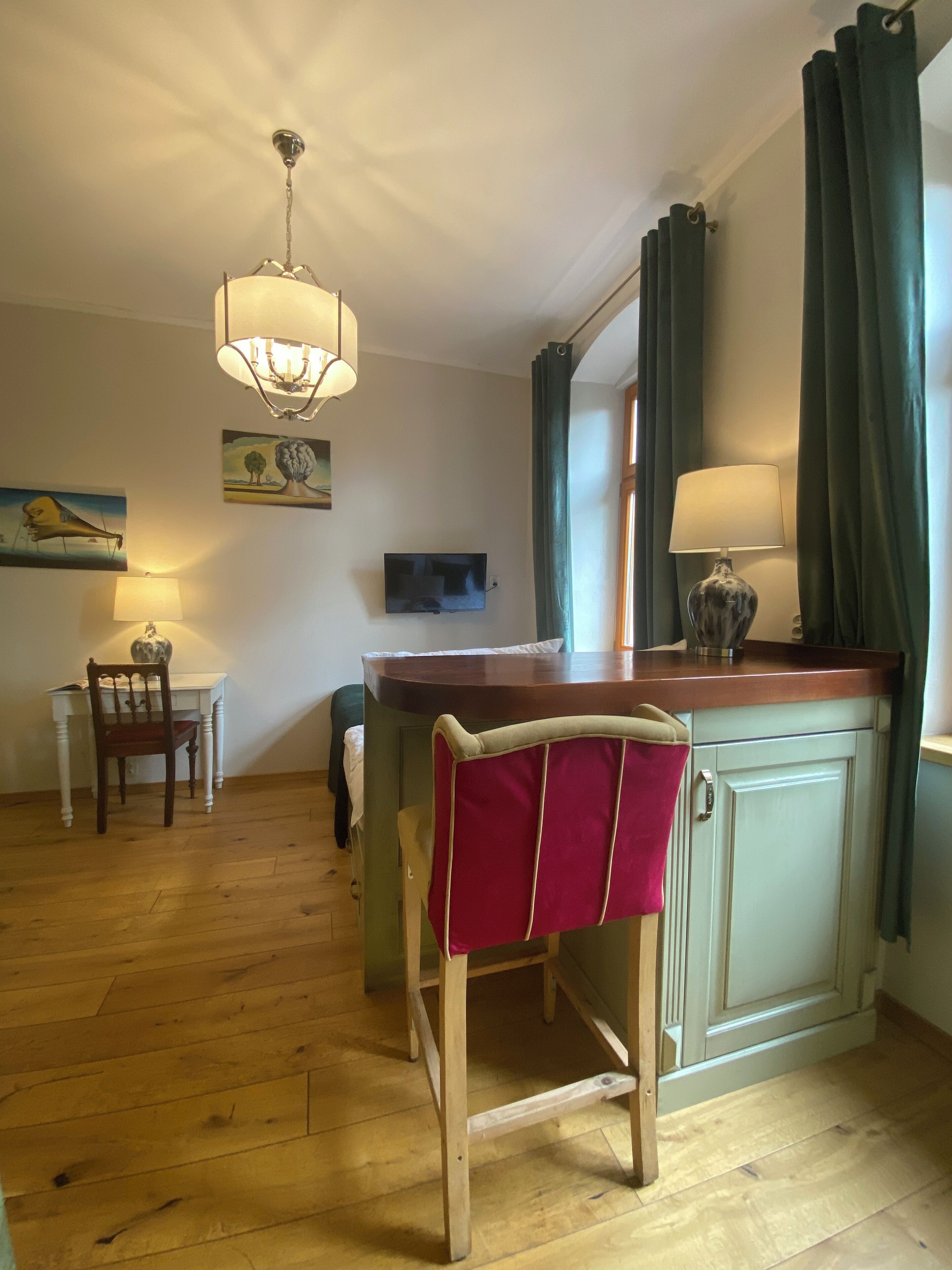 Individually decorated, individually furnished, desk, iron/ironing board