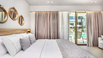 Premium-Studio, Poolblick | Hochwertige Bettwaren, Zimmersafe, kostenloses WLAN, Bettwäsche