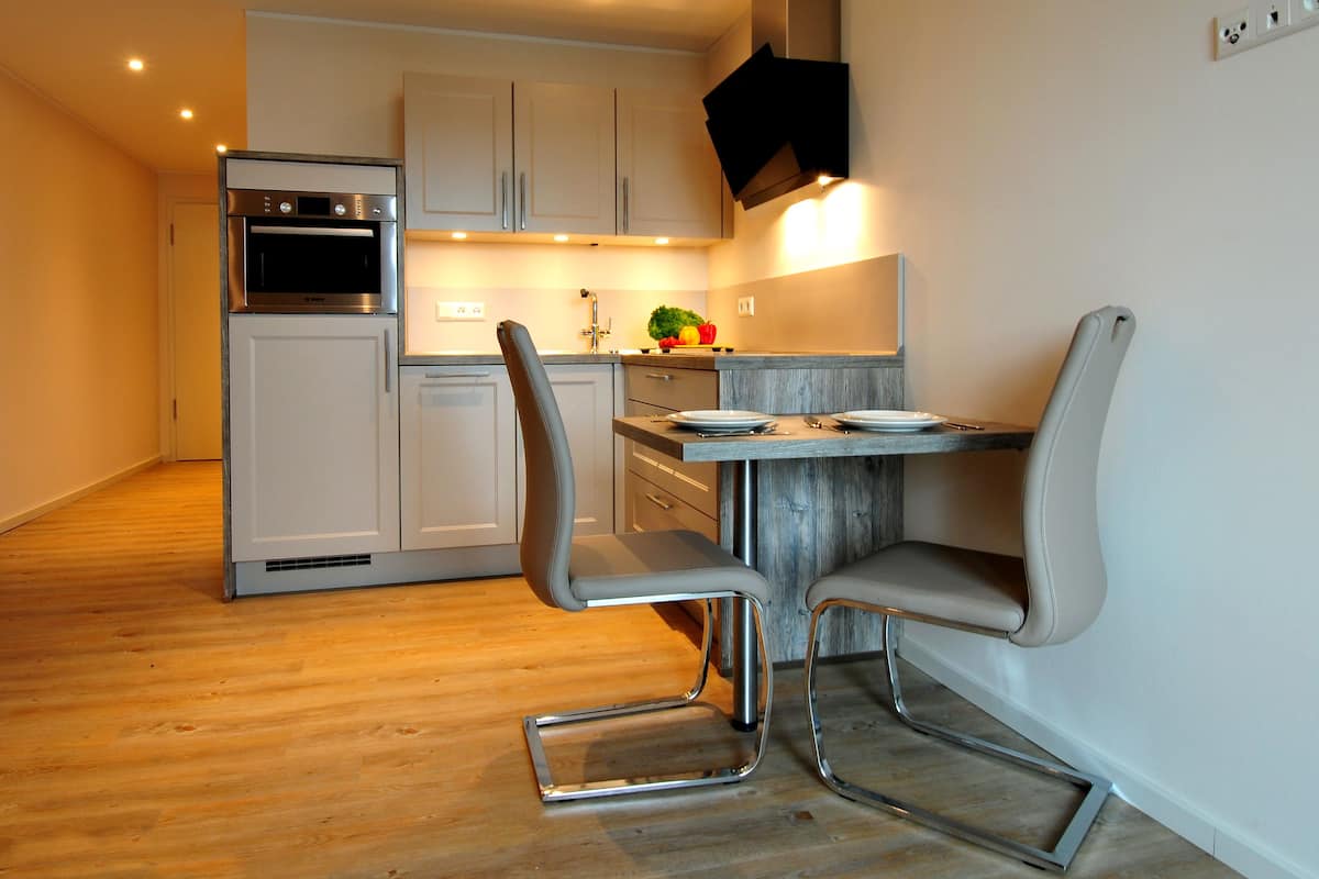 Apartment, Balcony (incl. 50€ cleaning fee) | Private kitchen | Full-sized fridge, microwave, oven, dishwasher