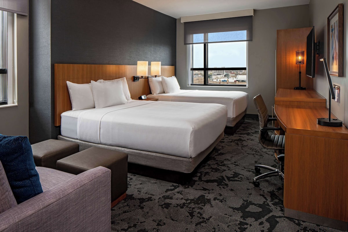 Room, 2 Queen Beds, City View | In-room safe, desk, blackout drapes, iron/ironing board