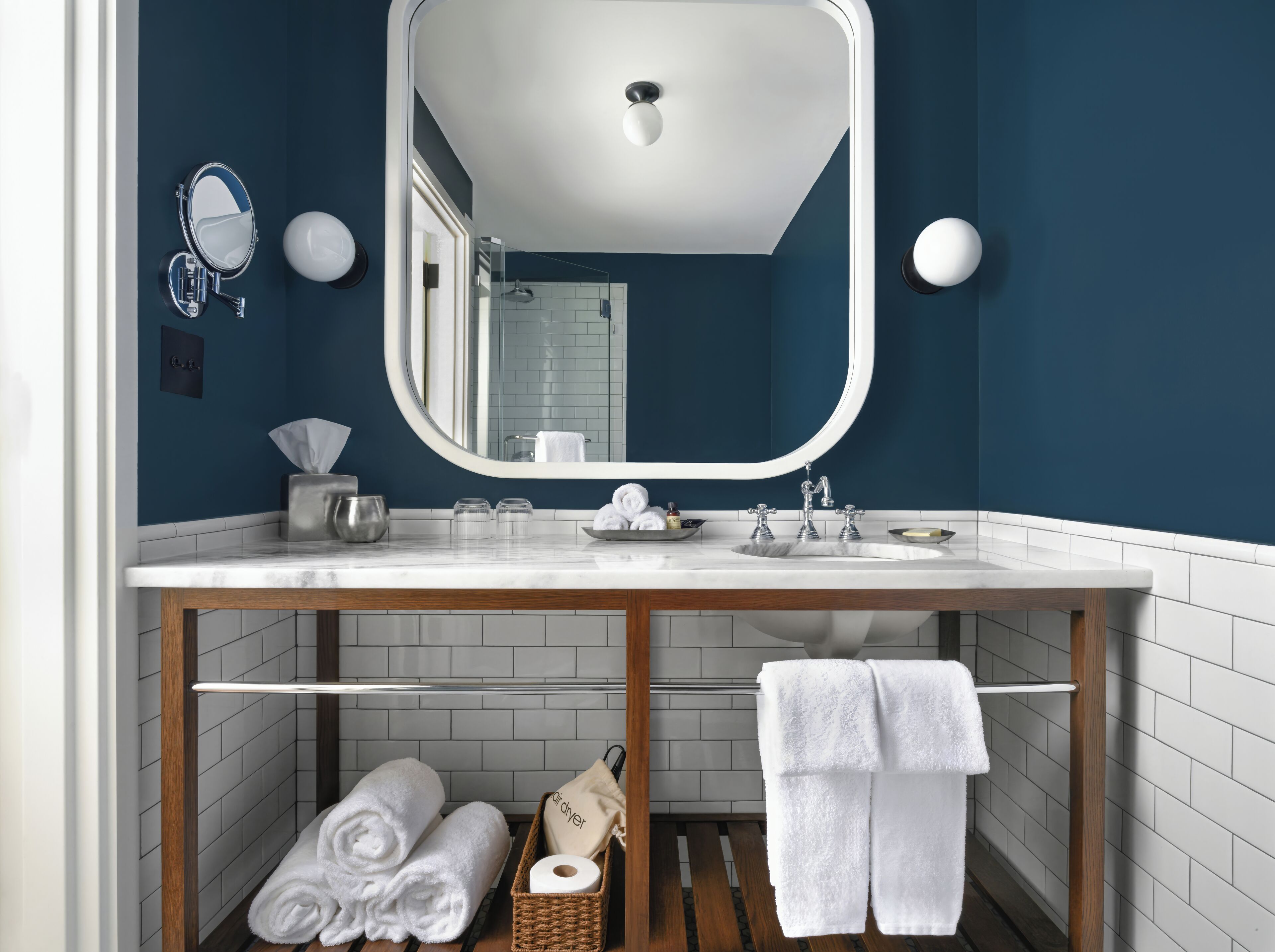 shower, rainfall showerhead, designer toiletries, hair dryer