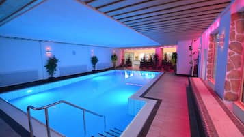 Indoor pool, open 7:00 AM to 9:00 PM, sun loungers