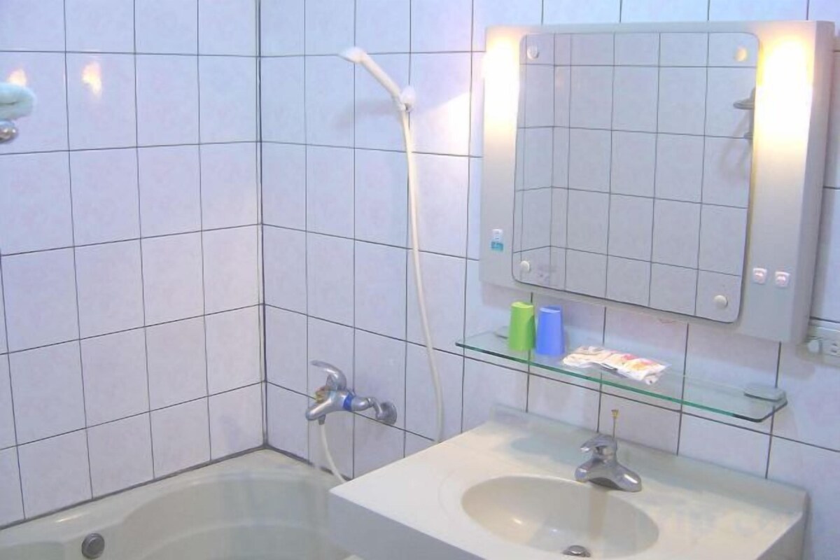 Badkar och dusch, gratis toalettartiklar, hårtork och tofflor