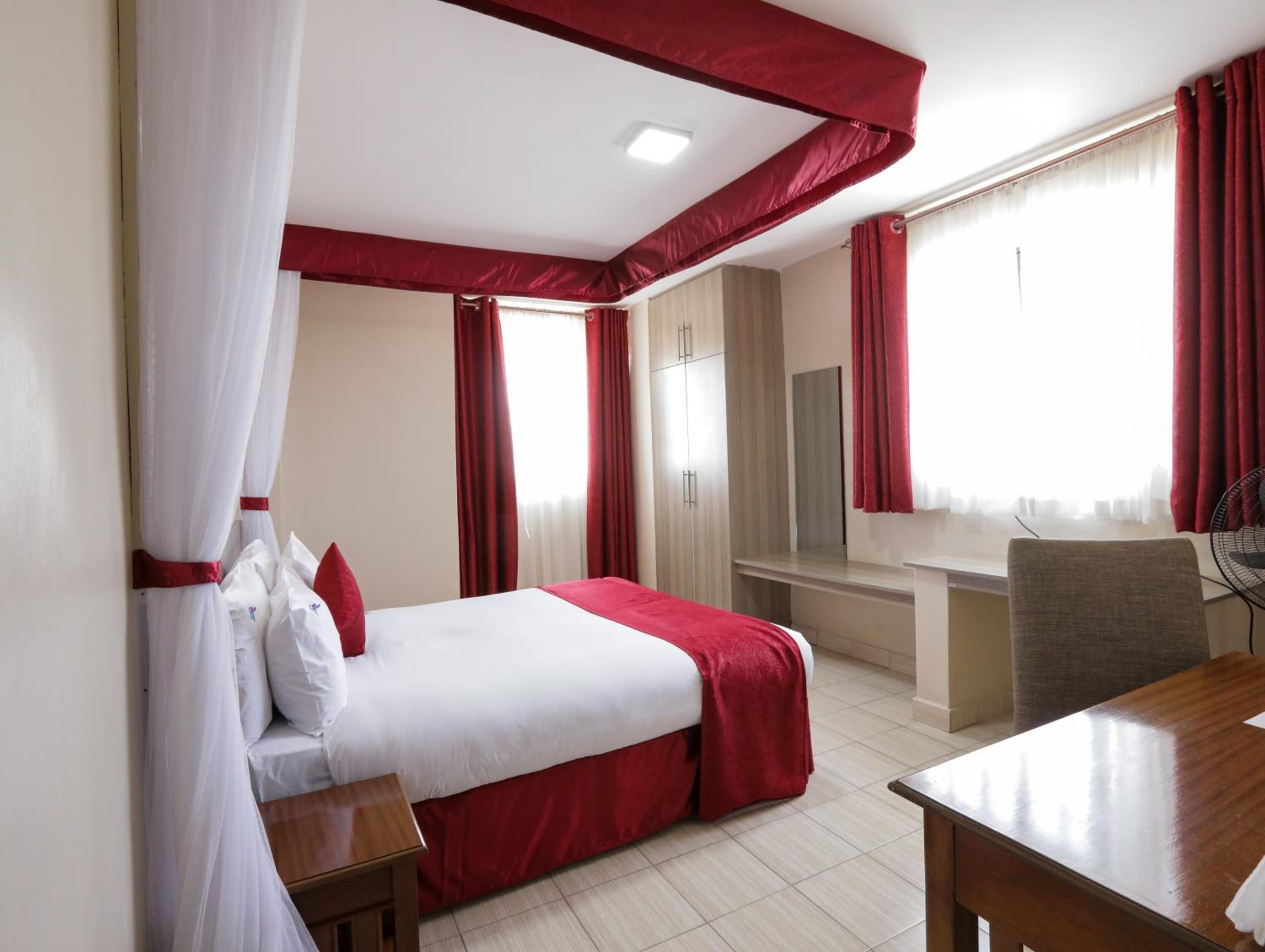 Desk, blackout drapes, iron/ironing board, free WiFi