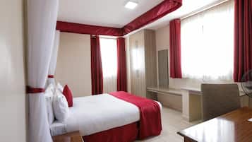 Desk, blackout drapes, iron/ironing board, free WiFi