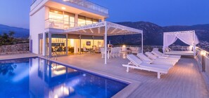 Indoor pool, outdoor pool, sun loungers