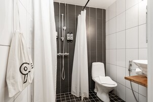 Shower, designer toiletries, hair dryer, heated floors