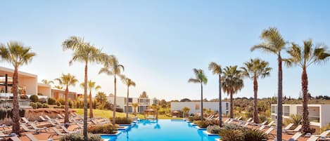 Indoor pool, 6 outdoor pools, open 9:00 AM to 7:00 PM, sun loungers