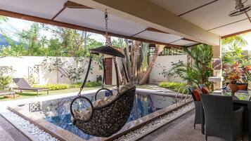 Outdoor pool, sun loungers