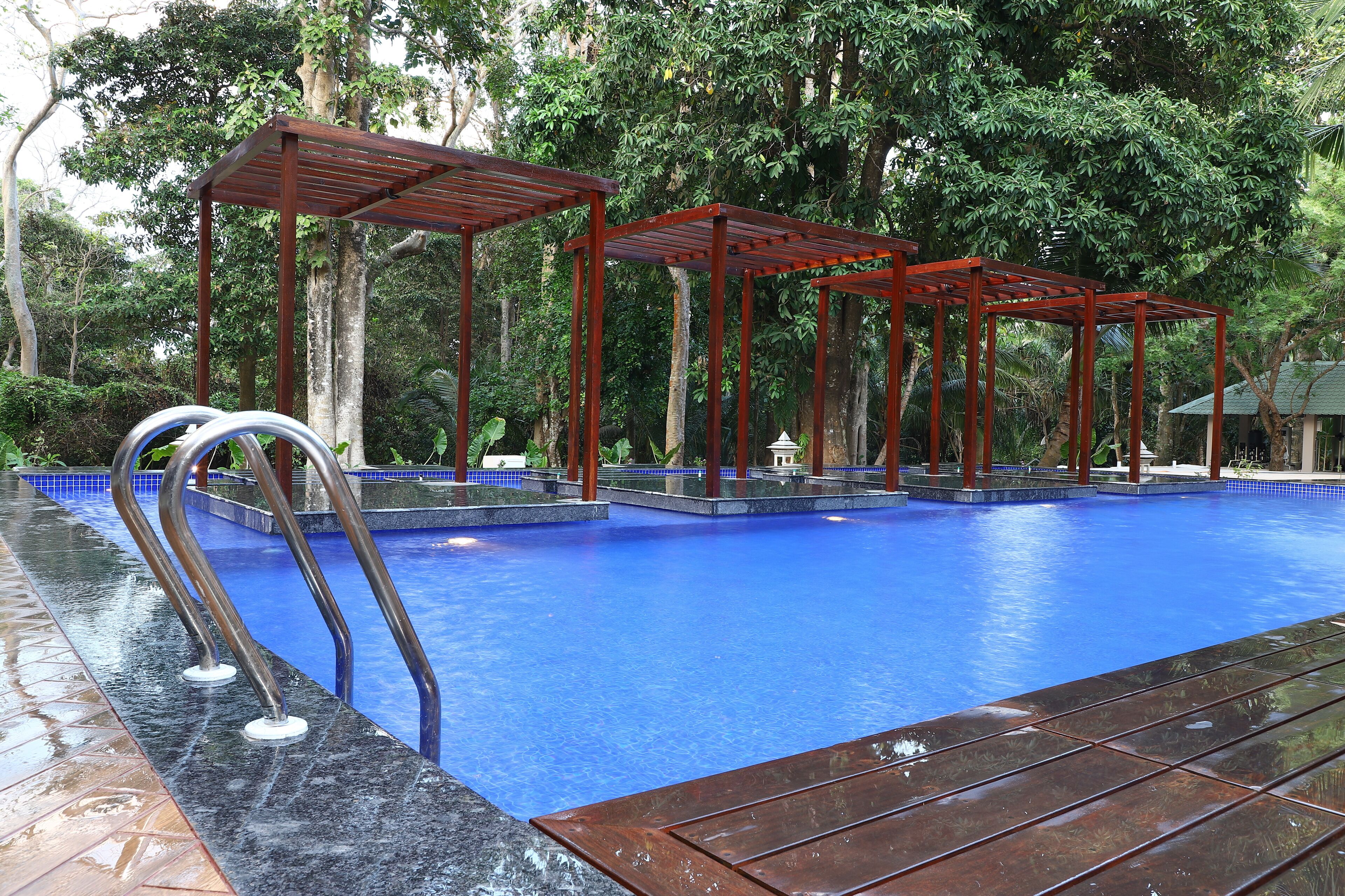 室外游泳池，提供日光浴躺椅