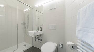 Shower, free toiletries, hair dryer, towels
