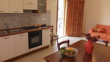 Apartment, 2 Bedrooms, Sea View | Private kitchen | Full-size fridge, oven, stovetop, electric kettle