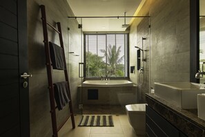Panoramic Quadruple Room, Ocean View, Poolside | Bathroom | Separate bathtub and shower, deep-soaking bathtub, free toiletries - Amazing 5BR Seaview Private Pool Villa by Intira Villas (Rawai)