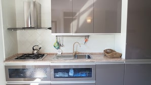 Una cocina moderna con electrodomésticos de acero inoxidable, horno empotrado y un lavabo.