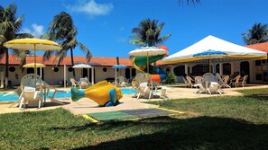 Indoor pool, outdoor pool, pool umbrellas, sun loungers