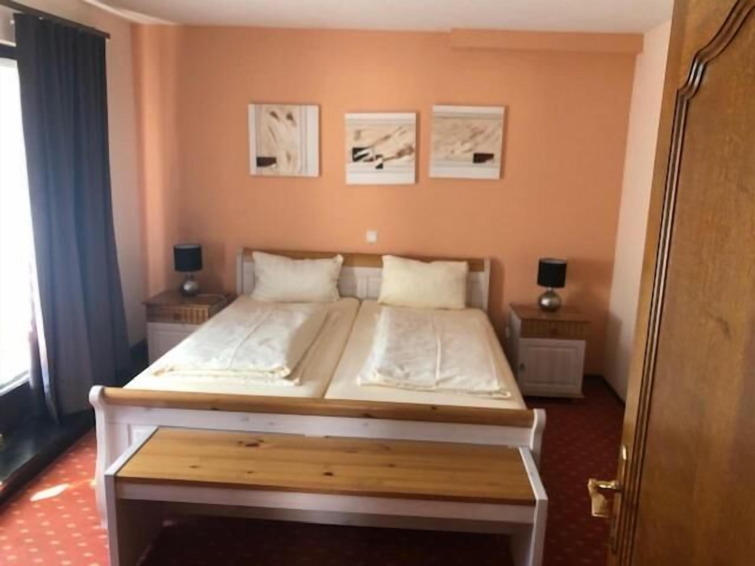 premium bedding, desk, blackout curtains, iron/ironing board