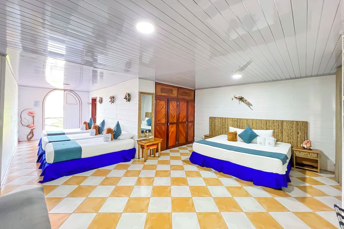 Habitación familiar, varias camas, para no fumadores | Tabla de planchar con plancha, wifi gratis y ropa de cama